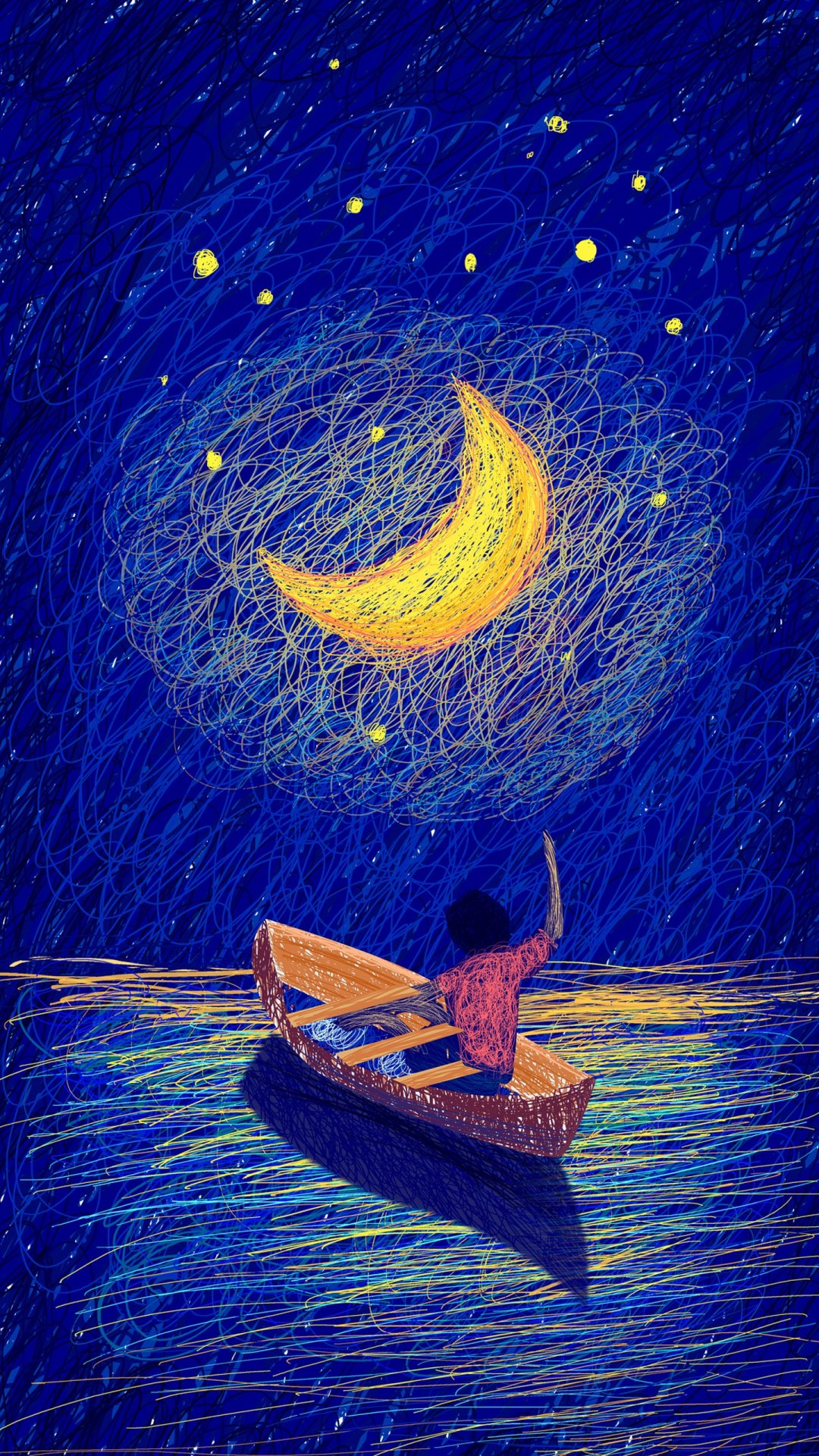 彩色治愈晚安你好线圈插画