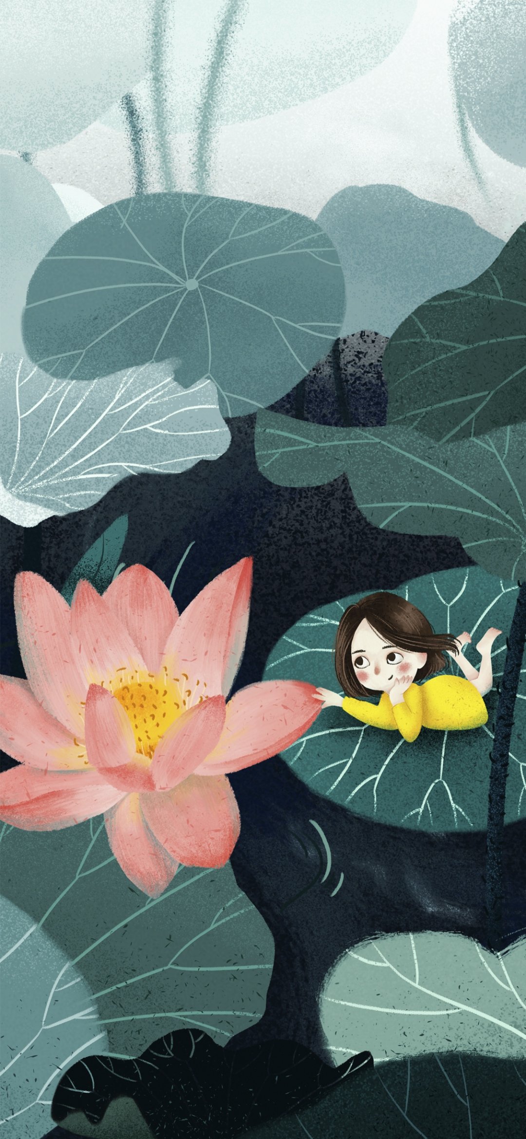 小暑荷叶中的小女孩