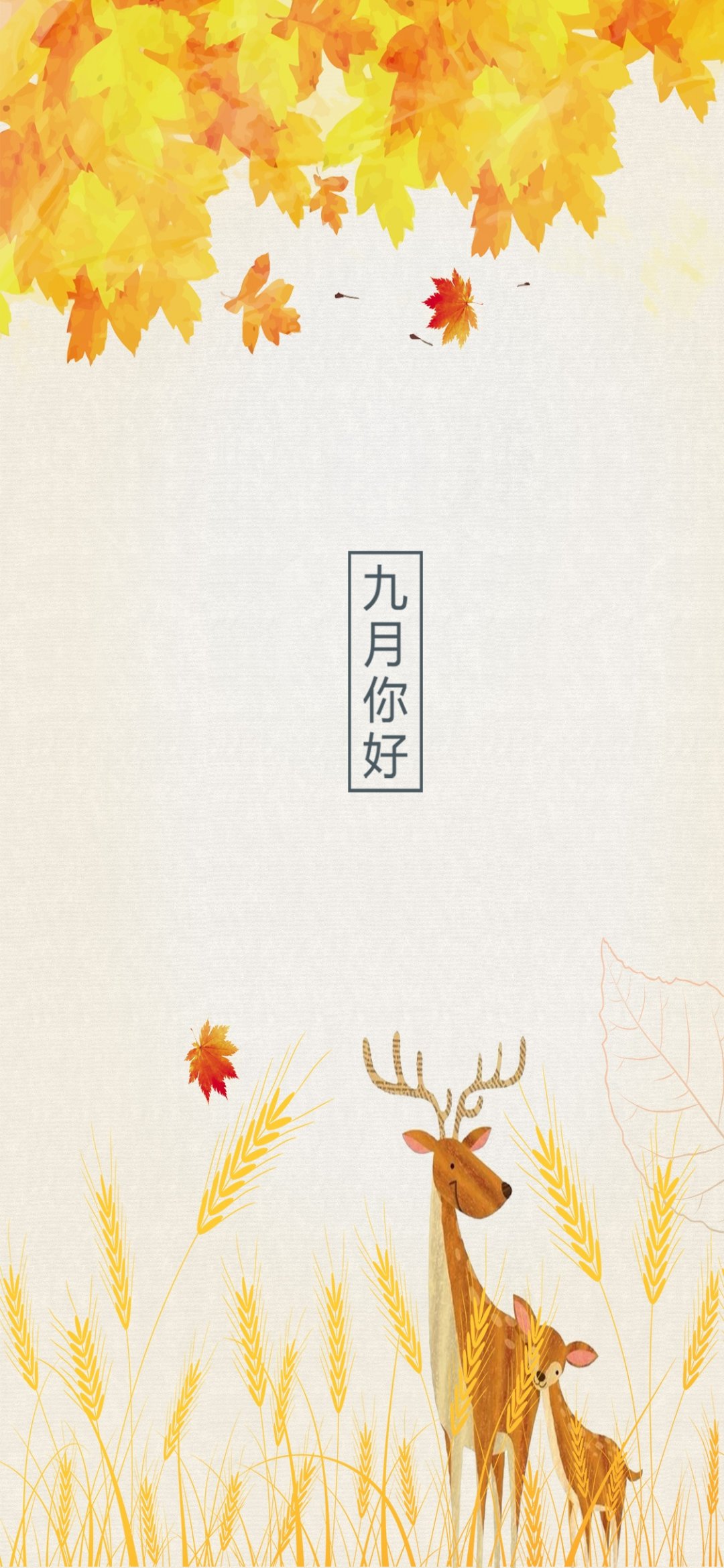 九月你好金黄色系枫叶插图,高清图片,手机壁纸