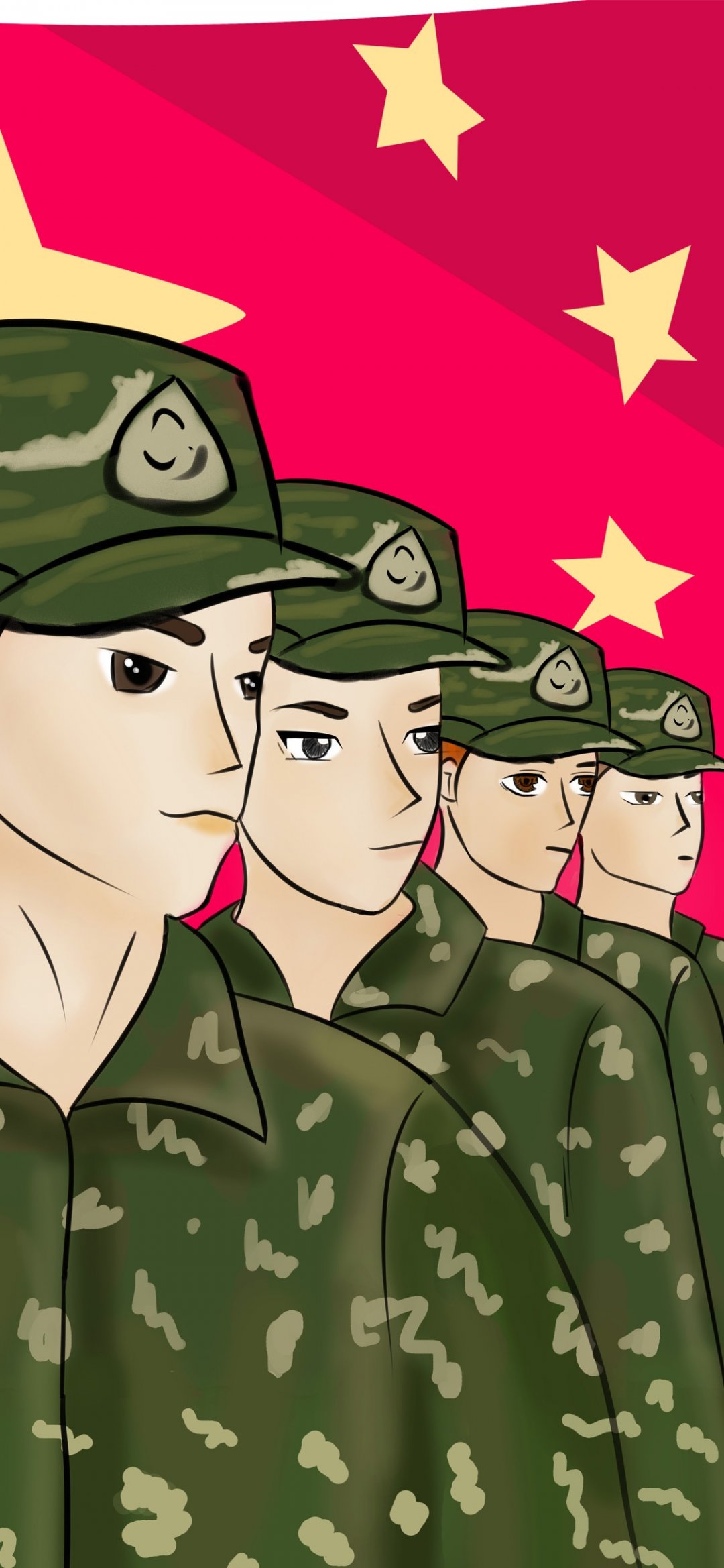 军人漫画国旗图片