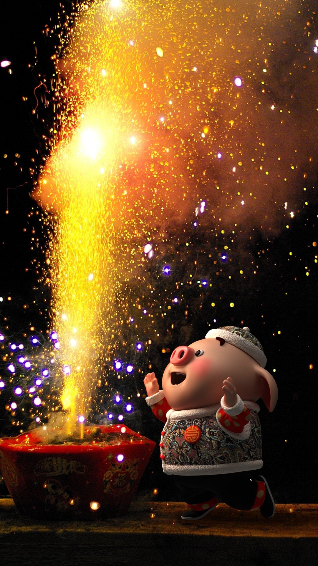 猪小屁春节喜庆放烟花