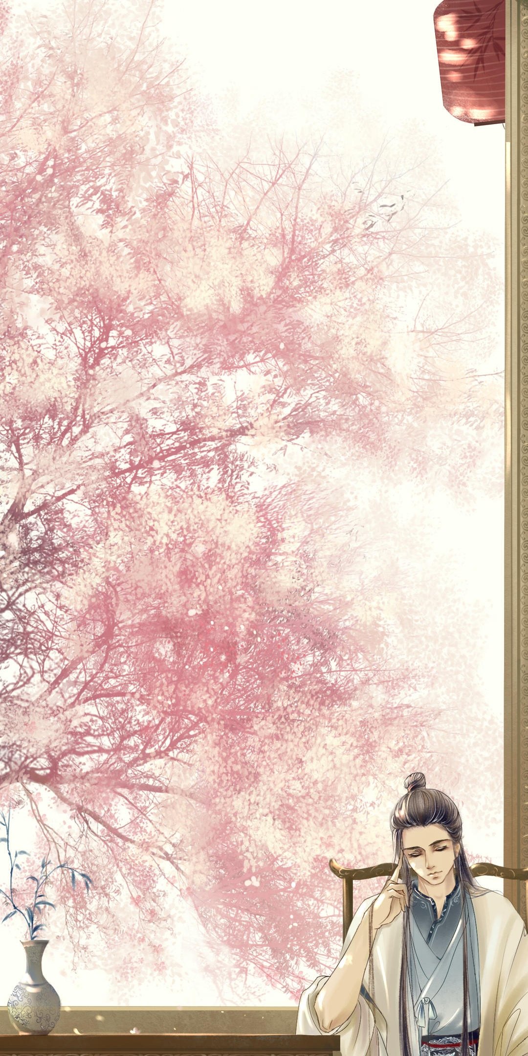 樱花树下的古风少年插画