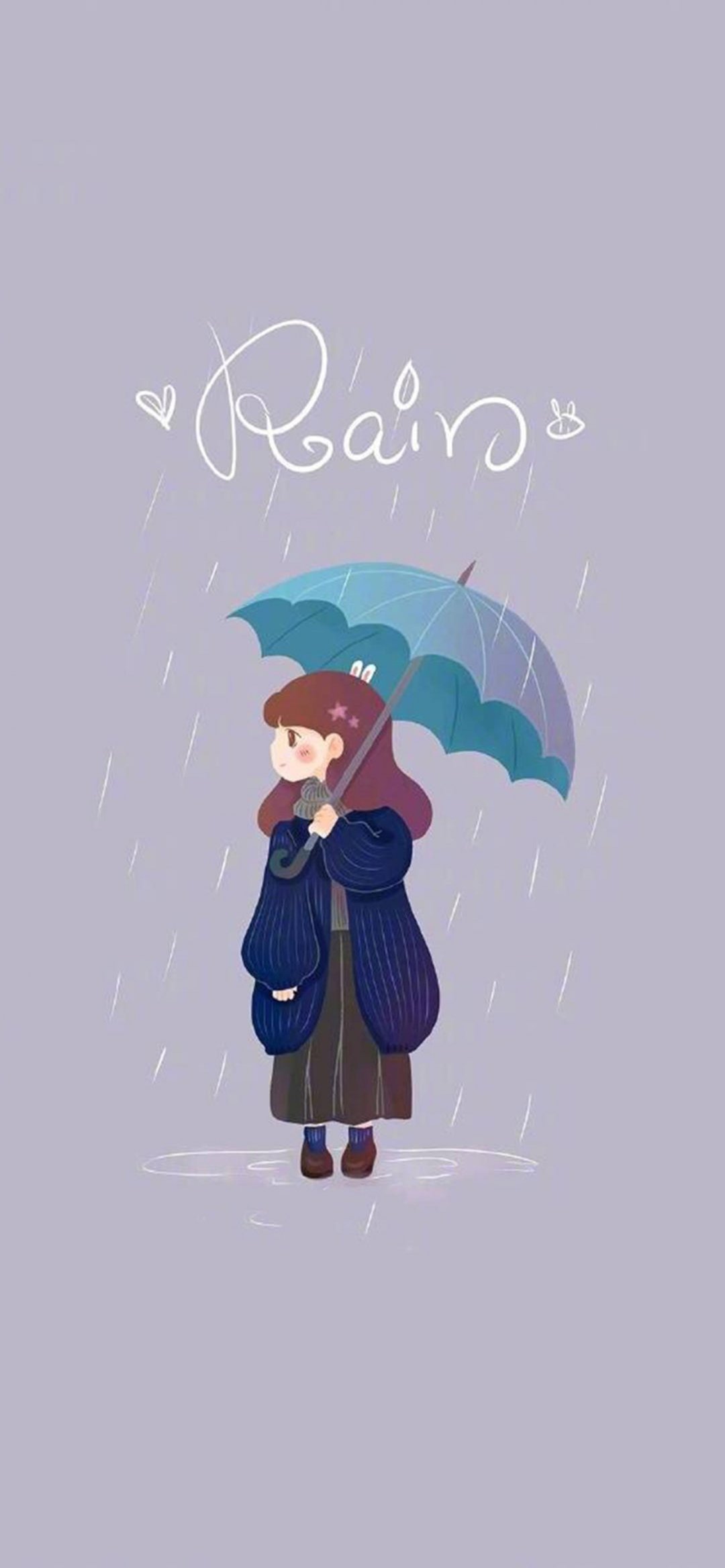 可爱下雨天的小女孩插画