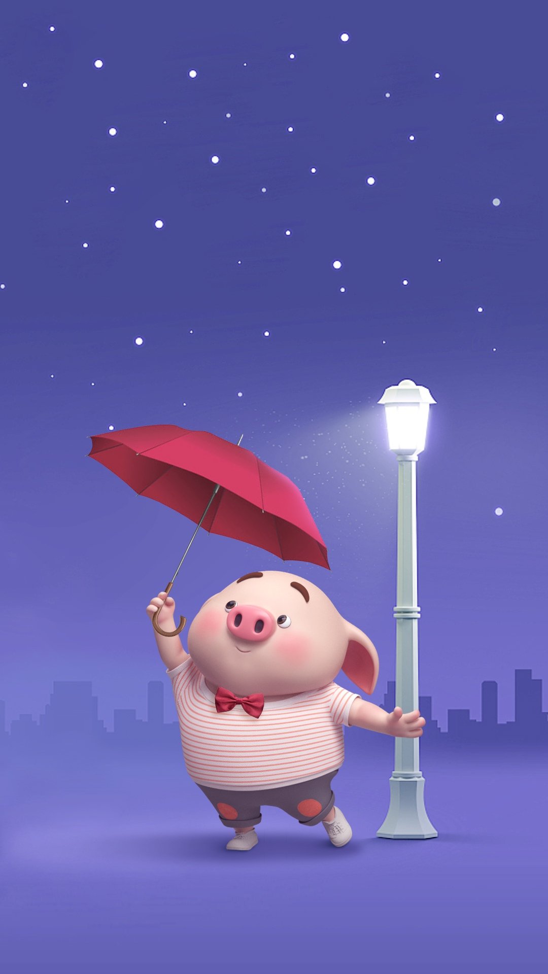 猪小屁:一个人打伞,高清图片,手机壁纸