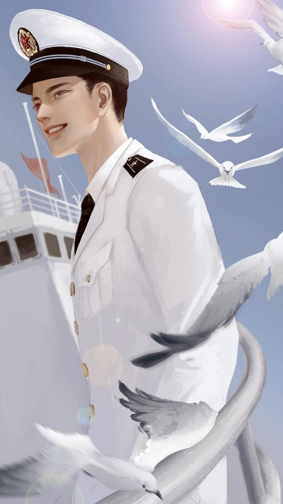 八一建军节海军军人插画,高清图片,手机壁纸