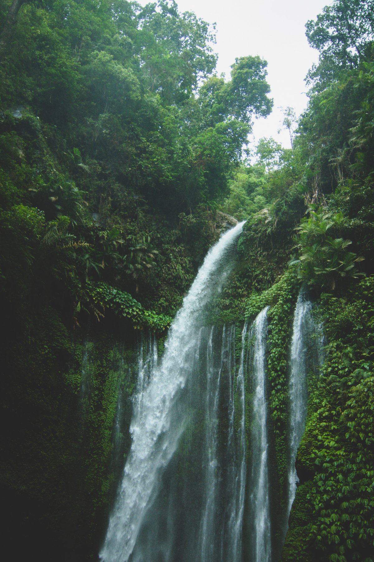 绿色山林瀑布风景图片