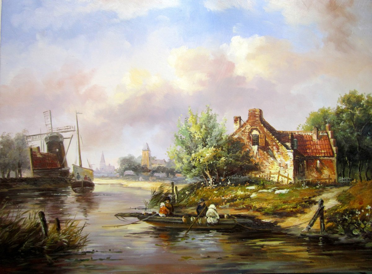 乡村一景油画图片