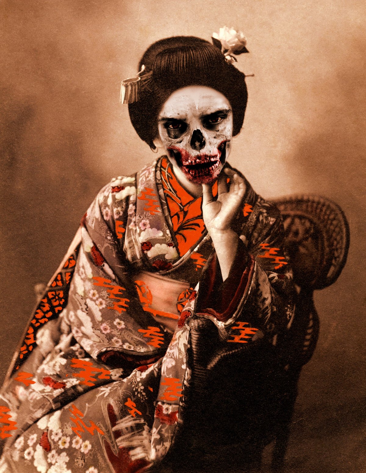 日本和服女子鬼脸图片