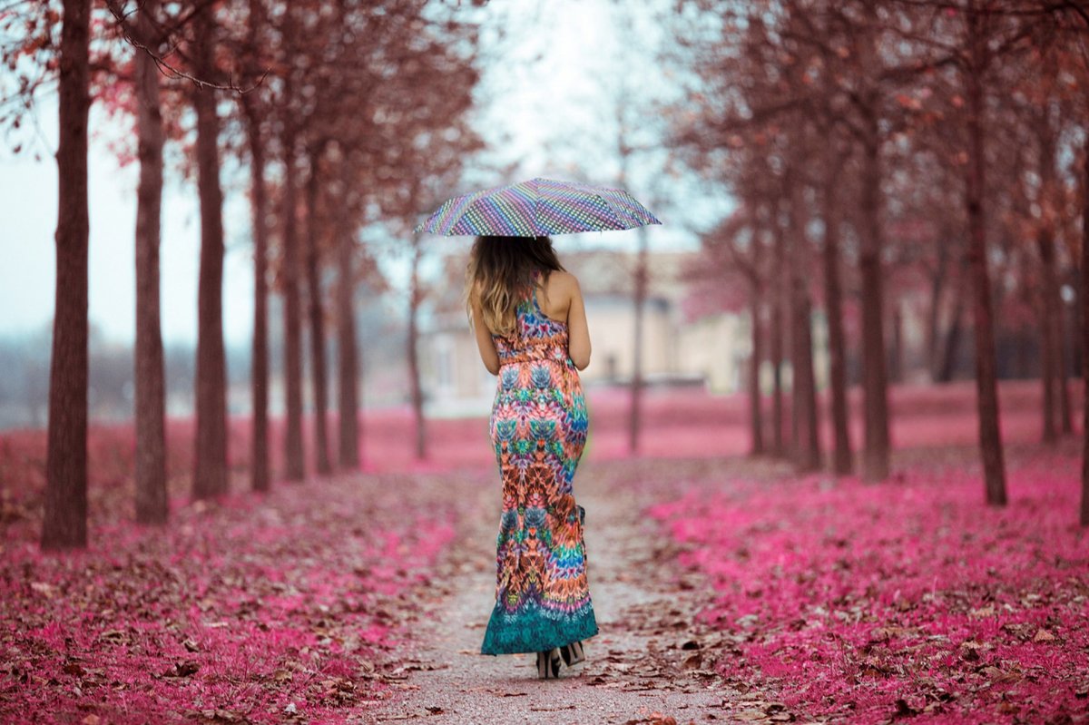 女孩下雨撐傘背影圖片