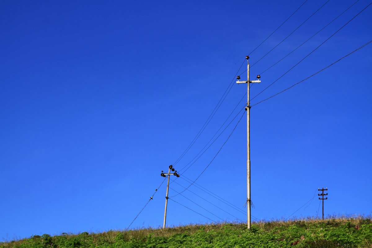 藍色天空下電線杆圖片