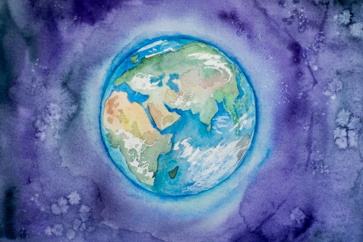 地球水粉画泼墨图片