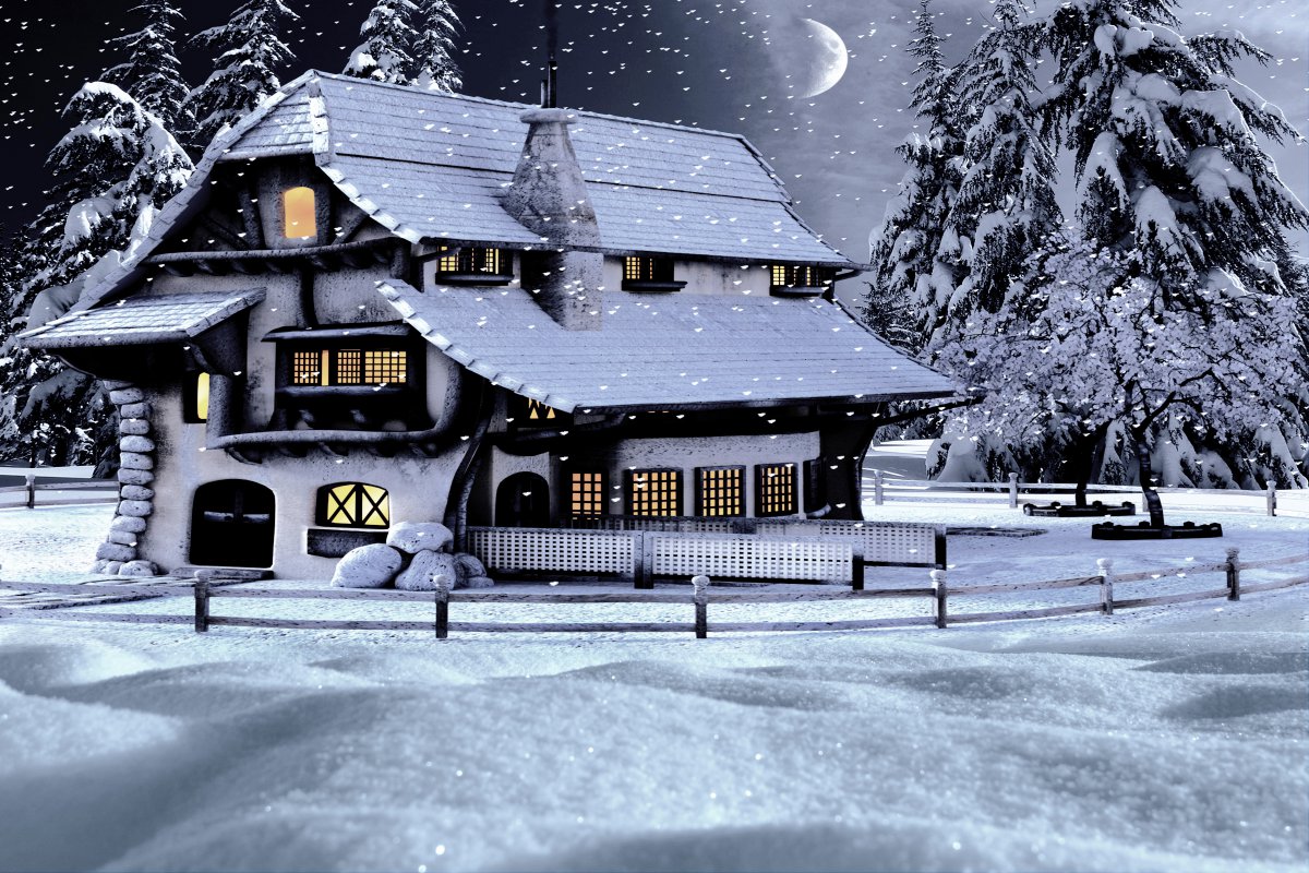 梦幻圣诞夜雪屋图片 高清图片