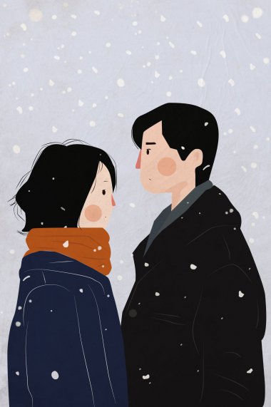 冬天梦幻情侣插画图片