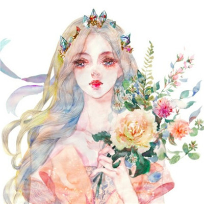 唯美鲜花漂亮女生头像手绘