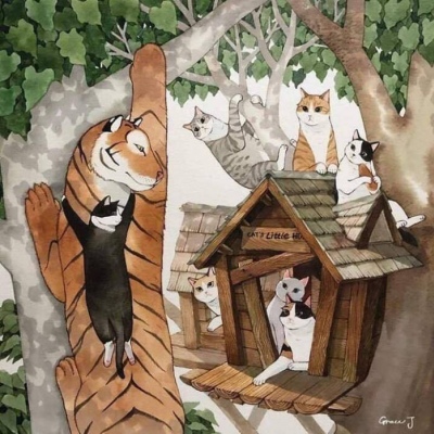 高清温暖的猫和老虎插画头像图片