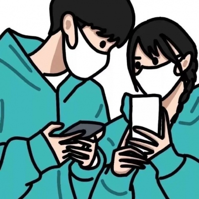 高清一左一右的极简手绘情侣头像图片