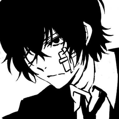 手绘黑白动漫男头像